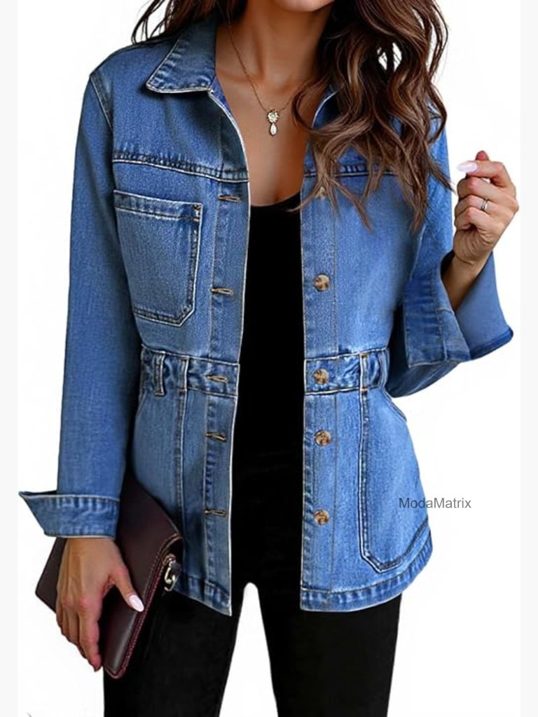 Oversized Button Down Denim Jacket With Pockets Distressed Shacket